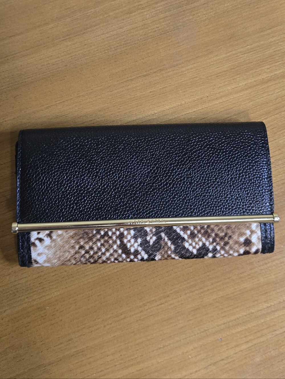 Henri Bendel Leather and Calf Fur Python Snake Print Wallet